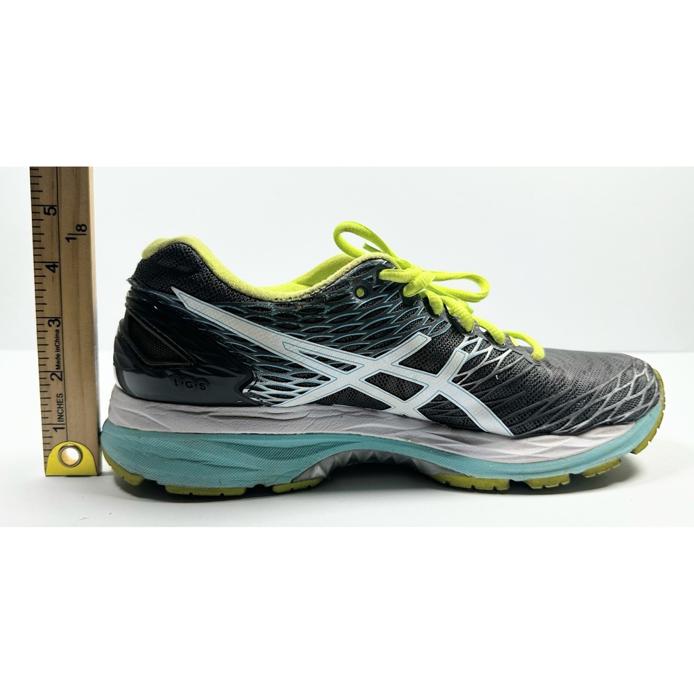 Asics Gel-Nimbus 18 Womens Running Shoes Gray Neon Green/Yellow Blue T650N Sz 9 - Picture 8 of 16